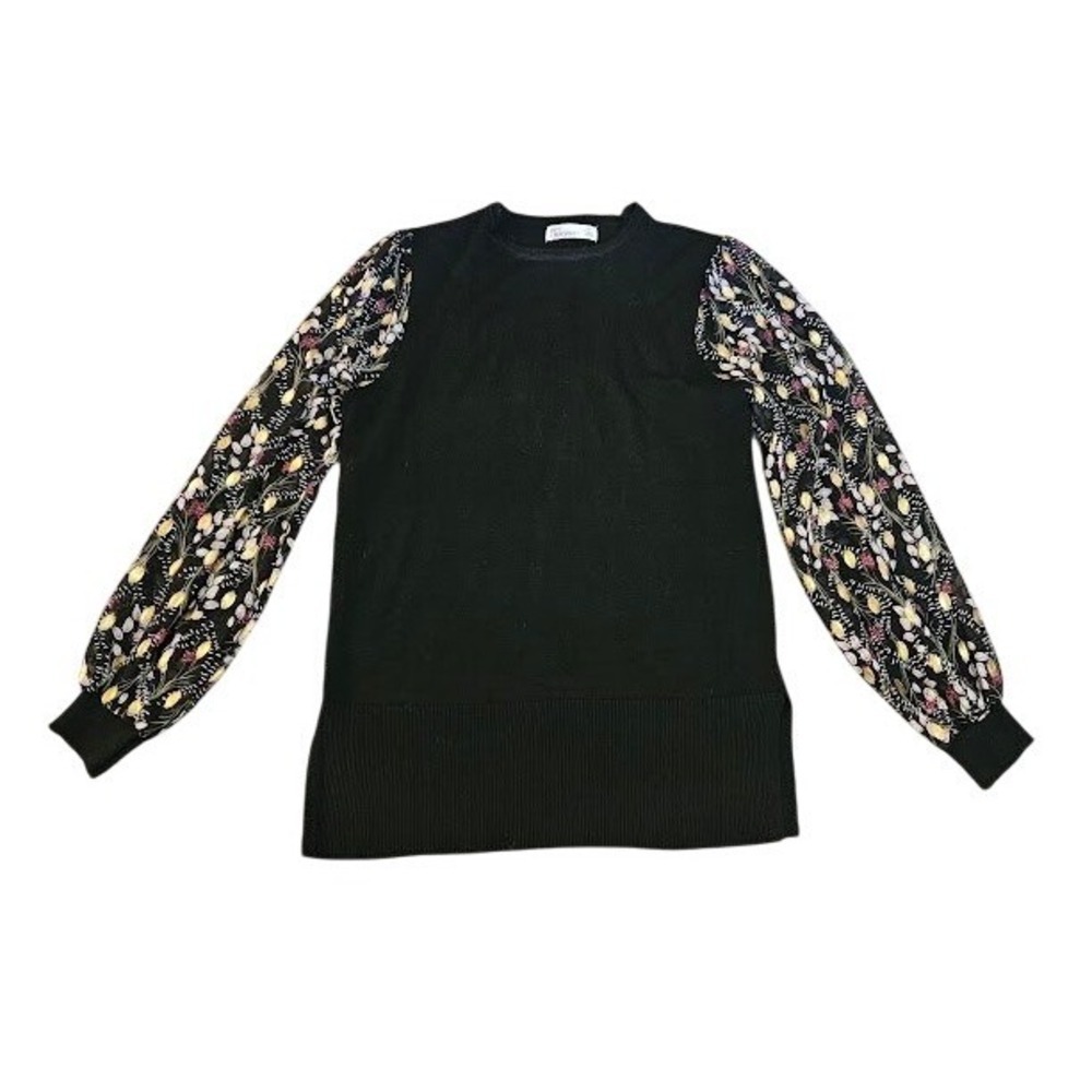 89th + Madison Women Sweater Black Floral Small